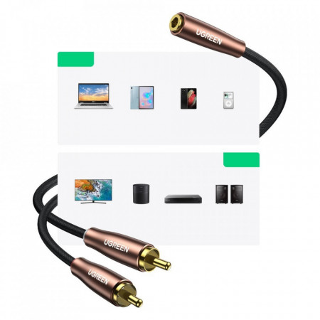 Cablu audio Ugreen 3,5 mm mini jack (female) - 2RCA (male) 3m brown (AV198 60987) - Img 7