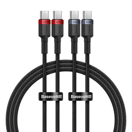 Cablu Baseus Cafule USB-C la USB-C 100W,2m, 2psc (Roșu Negru, Gri Negru)