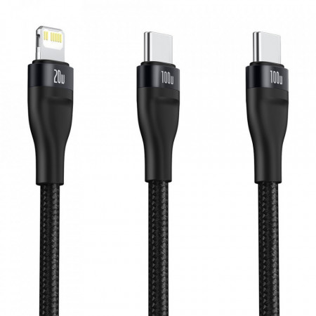 Cablu Baseus Flash Series 2in1 USB Typ C - USB Typ C / Lightning fast charging Power Delivery Quick Charge 100 W 1,2 m black (CA1T2-F01) - Img 3