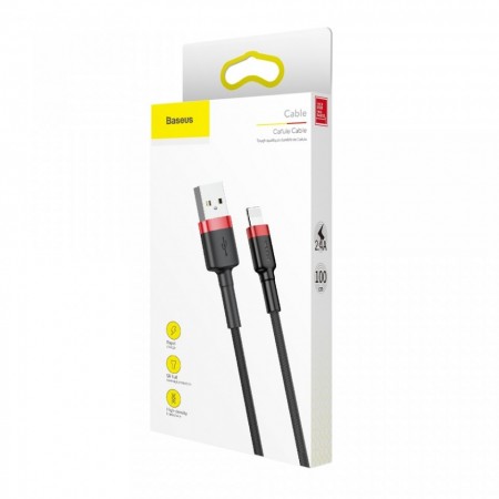 Cablu Lightning pentru iPhone, QC3.0 , 2.4A , 1M, BASEUS Cafule Durable Nylon, negru+rosu - Img 8