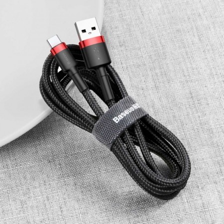 Cablu Type C , QC3.0 , 2.4A , 1M, BASEUS Cafule Durable Nylon, negru+rosu - Img 5