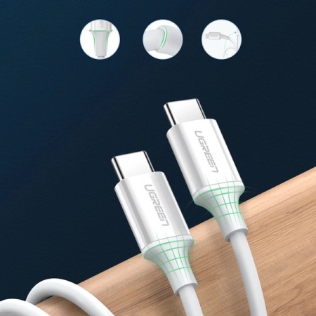 Cablu Ugreen US264 60518 USB-C / USB-C PD QC AFC 1m - alb - Img 2