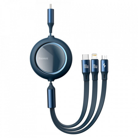 Cablu universal retractabil Baseus Bright Mirror 3in1 USB Type C - micro USB / USB Typ C / Lightning Power Delivery 100W 1,2m blue (CAMLC-AMJ03)
