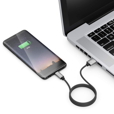 Cablu USB-C la USB-C deleyCON 2 m, Împletitură din Nailon, Conectori Metalici, Încărcare Rapidă și Sincronizare Date, pentru Smartphone și Tablete - Img 3