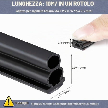 Cheder Autoadeziv din Cauciuc Romon 10 m x 10 mm x 10 mm, Bandă de Etanșare și Izolare Termică și Fonică pentru Uși și Ferestre, Rosturi 4–9 mm, Negru - Img 7
