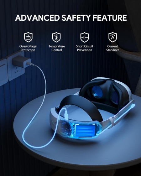 Curea de incarcare rapida pentru cap Aubika pentru Meta Quest 3S/Quest 3 cu acumulator incorporat de 8000 mAh, inlocuire curea Elite, accesorii pliabile și reglabile - Img 2