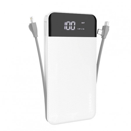 Dudao 2x USB power bank 10000mAh 2A cablu incorporat 3in1 Lightning / USB tip C / micro USB 3A alb (K1A alb)
