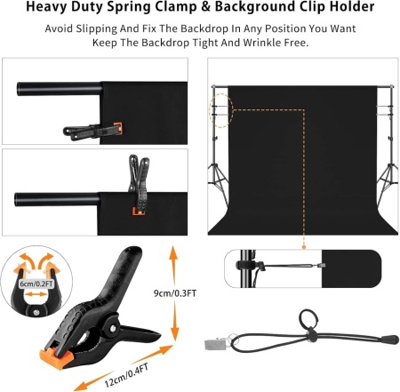 Fundal Foto Negru 2 x 3 Metri din material textil, Set Complet cu 4 Cleme cu Arc și 4 Clipsuri Anti-Șifonare pentru Portrete, Studio și Streaming - Img 2