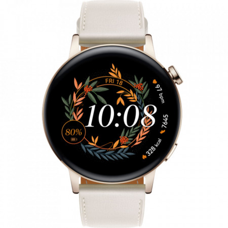 HUAWEI Smartwatch Watch GT3 42mm Otel Inoxidabil Auriu si curea de piele alba