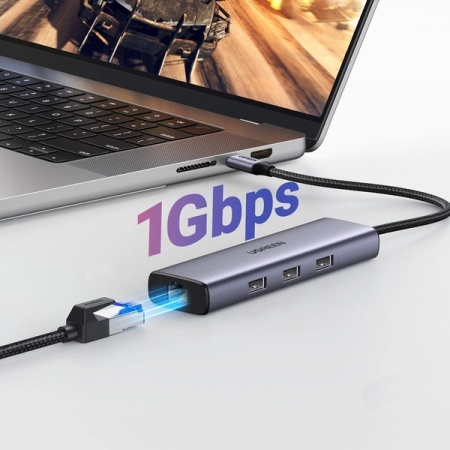 HUB Ugreen CM512 15598 6in1 USB-C - 3x USB-A 3.0 / HDMI / RJ45 / USB-C PD - gri - Img 6