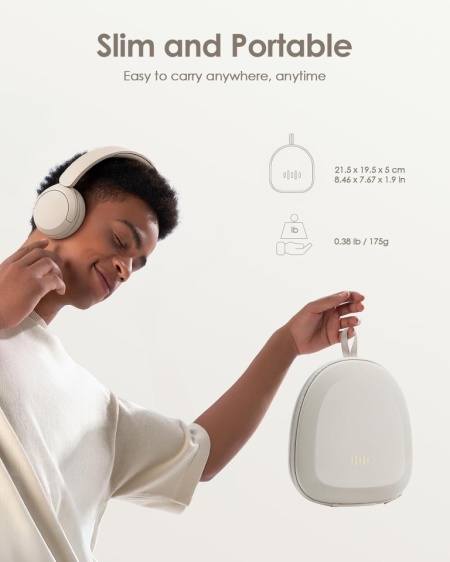 Husă de protecție rigidă pentru căști over-ear, carcasă transport rezistentă la șocuri și stropi, compatibilă JBL, Sony, Soundcore, Bose, Beribes, buzunar plasă cabluri, Crem - Img 4