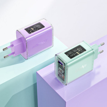Incarcator Acefast GaN 65W 3 porturi (1xUSB, 2xUSB C) verde (A45) - Img 2