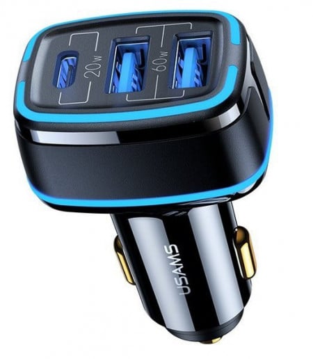 Incarcator auto USAMS CC126 C24 3 Porturi USB 80W negru - Img 3