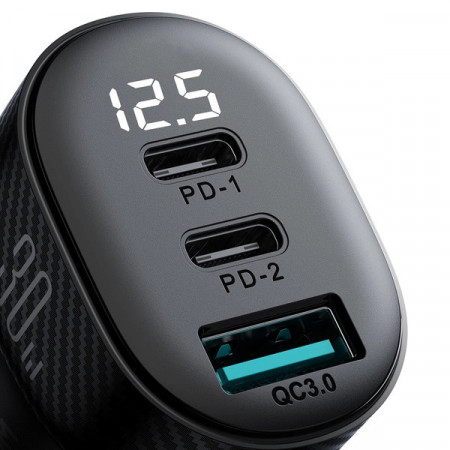 Joyroom JR-CCD04 30W 2x USB-C USB-A incarcator auto cu afisaj - negru - Img 6