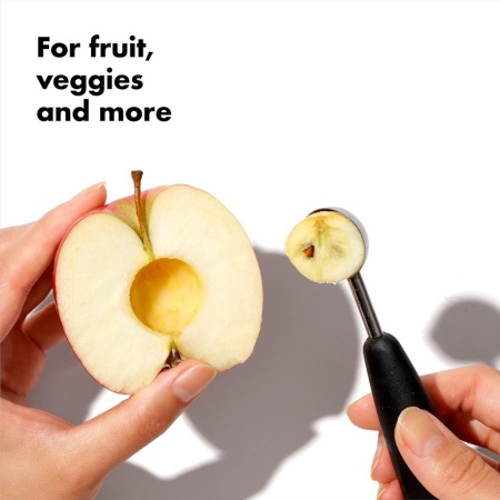 Lingură Dublă pentru Bile de Fructe și Pepene OXO Good Grips Melon Baller, Oțel Inoxidabil, Mâner Ergonomic Antiderapant - Img 3
