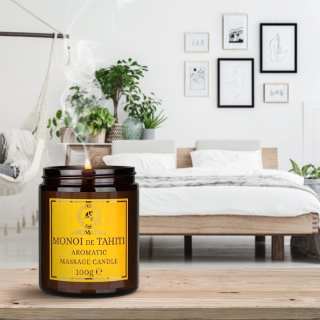 Lumânare pentru Masaj Cald Monoi de Tahiti 100 g, din Ceară Naturală de Soia, Ulei de Cocos și Oleorășină de Vanilie, Ulei Hidratant de Corp, Aromaterapie și Relaxare - Img 7