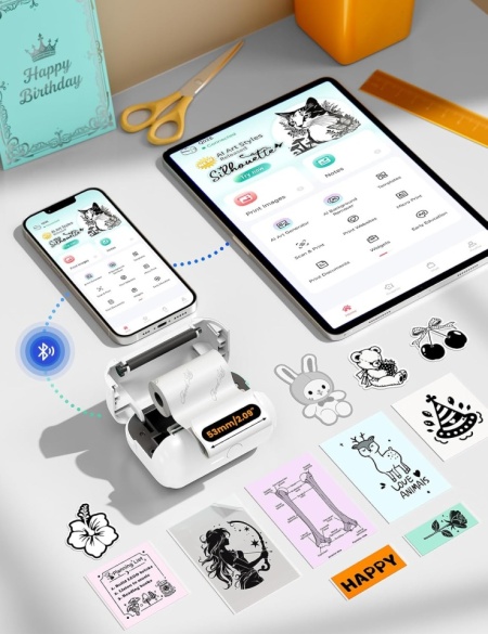 Mini Imprimantă Termică Portabilă Memoking Q02E pentru Autocolante și Notițe, Conectivitate Bluetooth, Funcții AI, Compatibilă cu Hârtie Termică și Stickere Color/Transparente, Ideală pentru Școală, Birou și DIY - Img 5