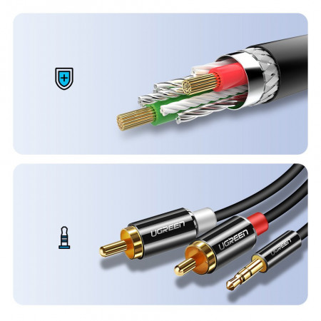 Mini jack 3,5 mm Ugreen - cablu 2RCA audio 3m negru (10590) - Img 6