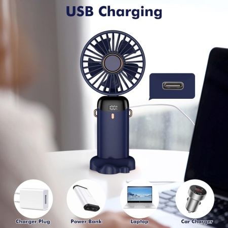 Mini Ventilator de Mână Portabil și Pliabil cu 5 Viteze, Acumulator 4200mAh, Afișaj LED, Încărcare USB, pentru Birou și Exterior - Img 2