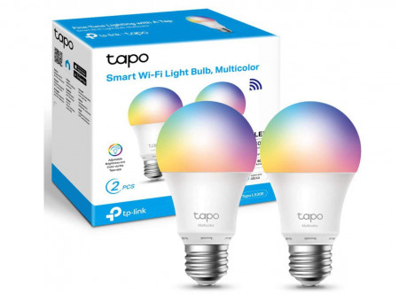 Pachet 2 becuri LED RGB inteligente TP-Link Tapo L530E, Wi-Fi, E27, 8.7W (60W), 806 lm, lumina colorata, control vocal