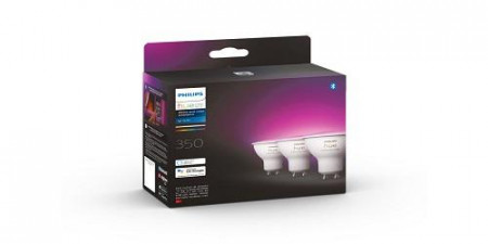 Pachet 3 becuri LED RGB inteligente Philips Hue, Bluetooth, Zigbee, GU10, 4.3W (35W), 350 lm, lumina alba si colorata