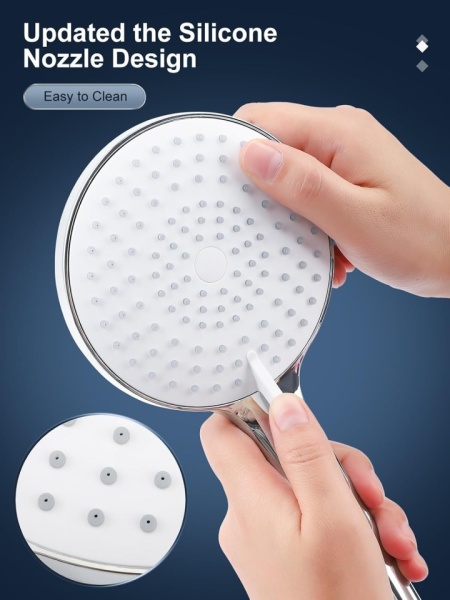 Pară de Duș de Înaltă Presiune cu Furtun Inclus, Cap Rotund 120 mm, 3 Moduri de Pulverizare, Duze Anti-Calcar din Silicon, Finisaj Cromat Lucios, Para de Duș Manuală Antirugină pentru Baie, Hotel și Spa - Img 5