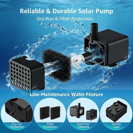 Pompa solara pentru fantana arteziana 2.5W, 5 duze de pulverizare, cablu ,protectie functionare pe uscat, silentioasa, pentru iaz, gradina, acvariu si adapatoare pasari - Img 7