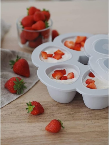 Recipient Multi-Porții din Silicon cu Capac BÉABA Maxi Porțiuni 6 x 90 ml, Formă pentru Congelare și Păstrare Hrană Bebeluși, Rezistență Termică la Cuptor și Microunde (-55°C la +210°C) - Img 5