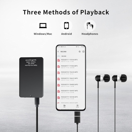 Reportofon digital Vivanir de 128 GB, timp de înregistrare lungă de 350 de ore (baterie masivă de 2500 mAh), reportofon activat vocal USB-C cu redare si reducere a zgomotului, ideal pentru conferinte interviu - Img 5