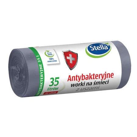 Saci Menajeri Stella Antibacterieni, Gri, cu Urechi, 35 l 20 Bucati