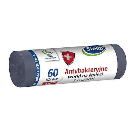 Saci Menajeri Stella, Antibacterieni, Gri cu Urechi, 60 l, 14 Bucati
