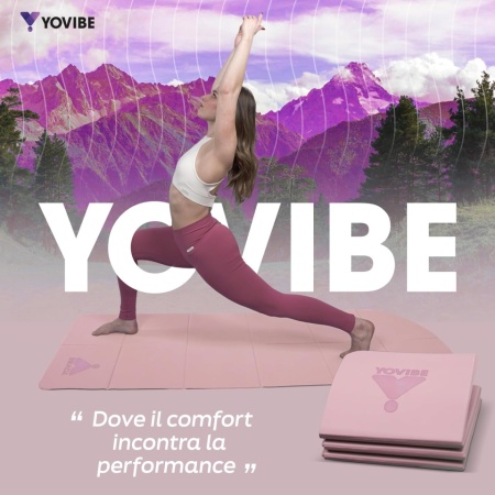 Saltea yoga și pilates profesională antialunecare YoVibe, 183 x 60 cm, pliabilă și impermeabilă, include prosop fitness și geantă de transport, roz - Img 4