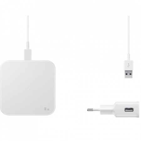 SAMSUNG Incarcator Wireless compatibil cu telefoanele Galaxy, Buds, iPhone si Airpods Fast Charger Pad 9W Alb