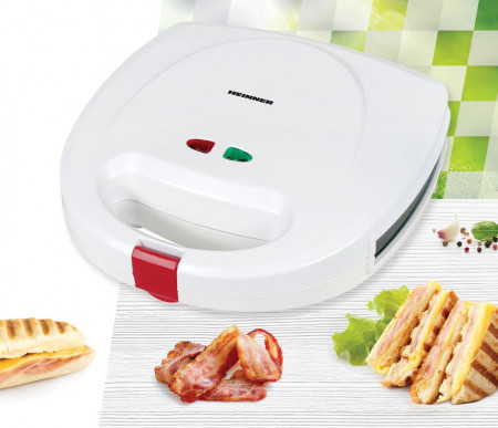 Sandwich maker Heinner Jadde 750 SM-2K750WH, 750W, plite detasabile, invelis antiaderent, capacitate: 2 sandwich-uri, Alb