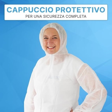 Set 10 x Combinezon de Protecție de Unică Folosință din Polipropilenă (PP) ARNOMED, cu Glugă și Fermoar, Material Nețesut Respirabil, Manșete și Talie Elastice, Mărimea L, Albastru - Img 3