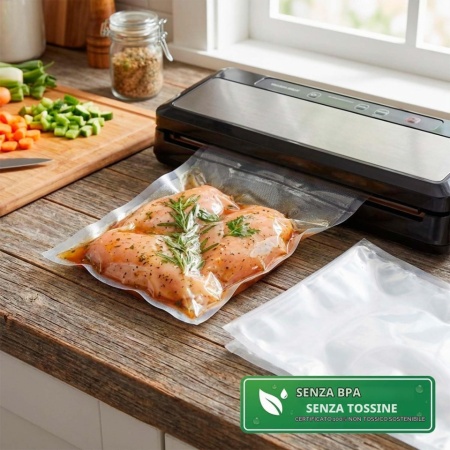 Set 100 Pungi Vidare Alimente BOLSEMACK, Texturate / Gofrate, Dimensiune 15 x 40 cm, Calitate Alimentară BPA Free, Compatibile cu Toate Aparatele de Vidat cu Aspirație Externă - Img 7