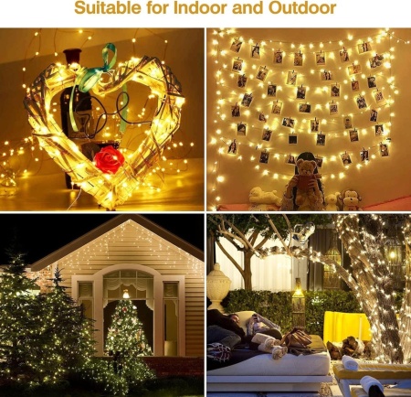 Set 2 Ghirlande Luminoase pe Fir de Cupru Argintat Suright (2 x 12m, 2 x 120 LED-uri, Lumină Alb Cald), Alimentare pe Baterii, Fir Rezistent la Apă, pentru Interior și Exterior - Img 5
