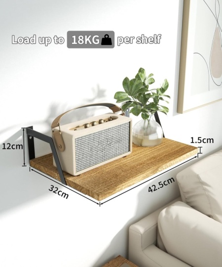 Set 2 Rafturi de Perete Extra Adânci (42 x 30 cm) Typec Home din Lemn și Oțel, Stil Vintage Carbonizat, Capacitate de Încărcare 18 kg, Etajere Suspendate pentru Organizare și Decor - Img 9