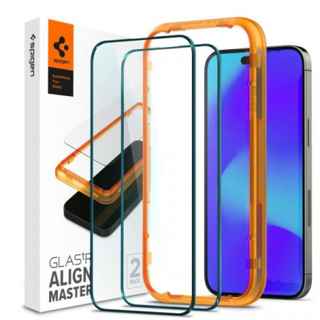 Set 2 x folie protectie ecran + aplicator Spigen ALM GLASS FC pentru IPHONE 14 PRO BLACK