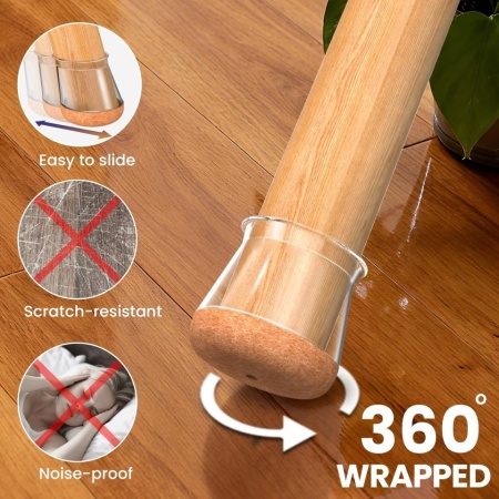 Set 20 Protecții din Silicon Transparent cu Bază din Pâslă pentru Picioare de Scaun (Mărimea S, Ø 14–20 mm), Capace Anti-Zgârieturi și Reducere Zgomot - Img 5