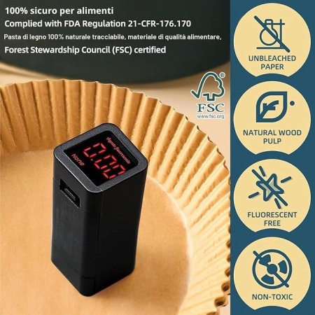 Set 200 bucăți hârtie de copt dreptunghiulară pentru friteuză cu aer cald (Air Fryer) cu două coșuri, 20.5 x 14 cm HONYAO, compatibilă Ninja Double Stack și Dual Zone 7.6L - 10L - Img 2