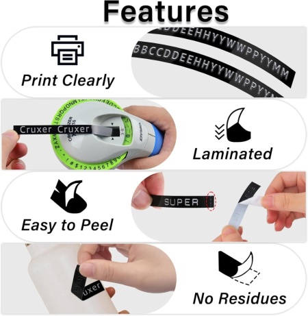 Set 3 Benzi Reliefare A0898130 Compatibile Dymo Omega 3D, 9 mm x 3 m, Text Alb pe Fond Negru, Benzi Vinil Embossing pentru Aparate de Etichetat Dymo Junior - Img 5