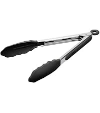 Set 3 clesti de bucatarie din inox cu varfuri din silicon termorezistent, mecanism de blocare, pentru gatit, servire si gratar / BBQ, Negru - Img 6