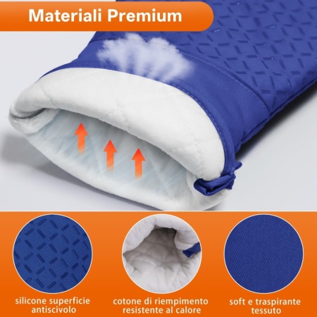 Set 4 Piese Mănuși de Bucătărie și Suporturi pentru Oale, Rezistente la Temperaturi Înalte (Până la 300°C / 572°F), Lungime Extinsă 32 cm, Silicon Anti-Alunecare, Albastru - Img 8