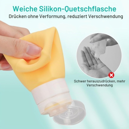 Set 5 Recipiente de Călătorie din Silicon, Sticluțe Refolosibile 100 ml 100% Etanșe cu Geantă de Depozitare, pentru Șampon și Cosmetice - Img 5