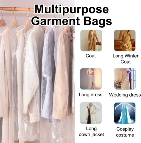 Set 50 Huse de Protecție Transparente pentru Haine pe Umeraș, Saci Tip Curățătorie 60 x 90 cm, Anti-Praf, Impermeabile, pentru Costume, Rochii, Paltoane și Geci - Img 6