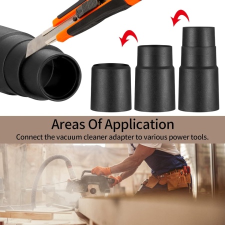 Set 6 Adaptoare Universale pentru Furtun Aspirator , Reductor Conectare Scule Electrice, Diametre 25mm - 42mm, PVC Negru - Img 4