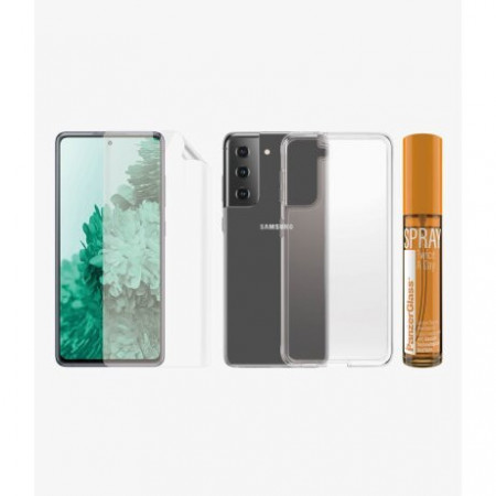 Set Folie+Husa Silicon Slim Panzer pentru Samsung Galaxy S21 Plus Transparent - Img 5