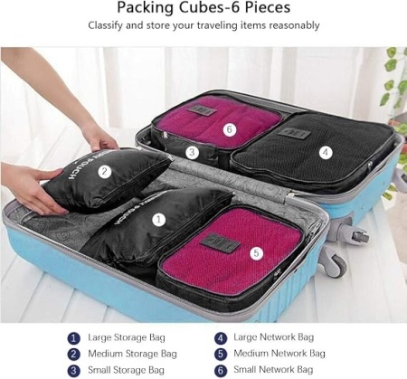 Set organizatoare bagaj și troler Vicloon, genți de călătorie tip packing cubes și saci de compresie pentru haine, cosmetice și accesorii - Img 6