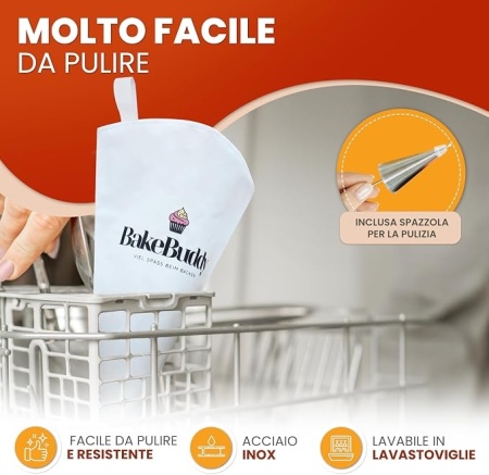 Set poș reutilizabil pentru decorat torturi și prăjituri (11 piese), sac din bumbac 35 cm, duiuri/șprițuri din inox, adaptor și cutie cadou - Img 2